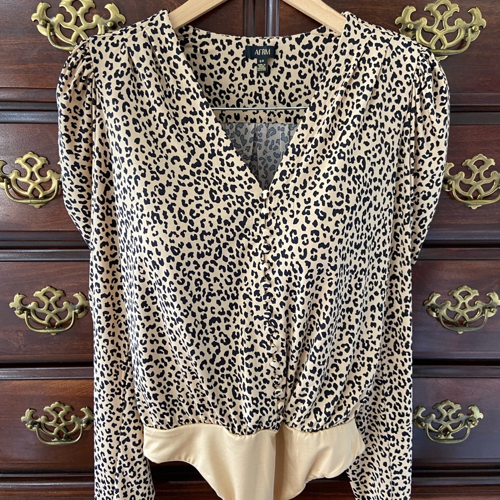 AFRM Women's Black and Tan Leopard Blouse